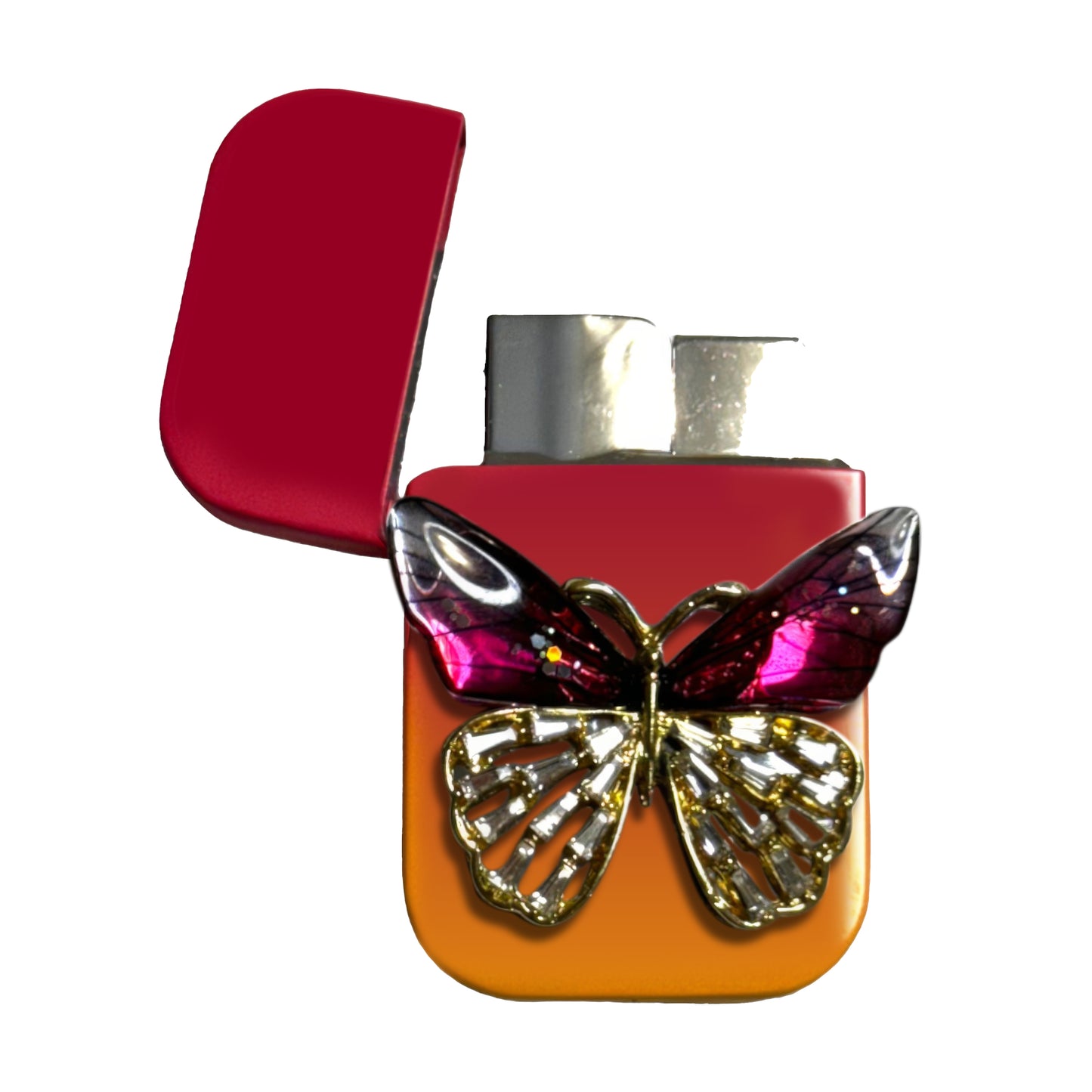 Jet Pink Orange - Enchanted Red Butterfly Lighter - Pink Flame