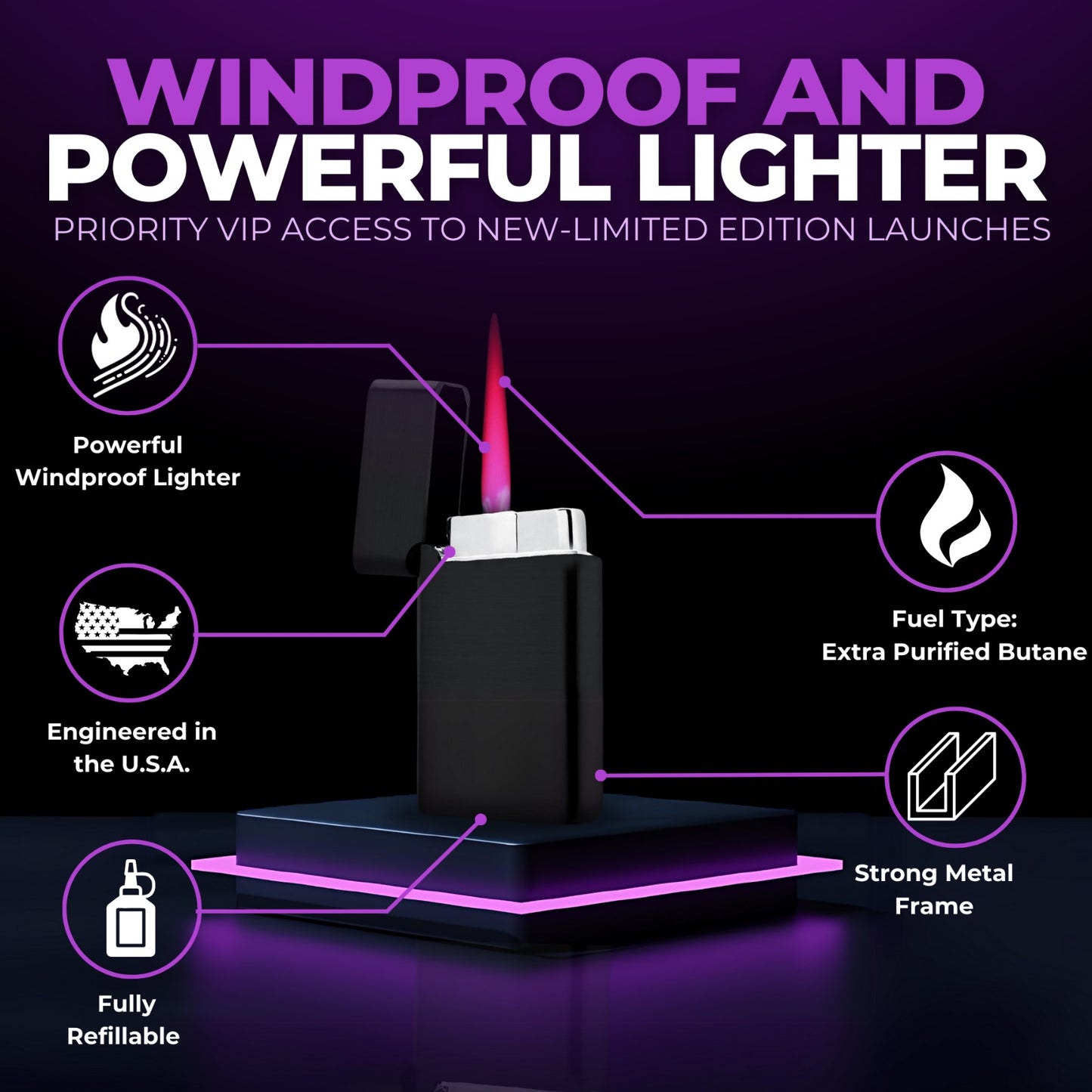 Jet Purple Blue - Enchanted Butterfly Lighter - Pink Flame