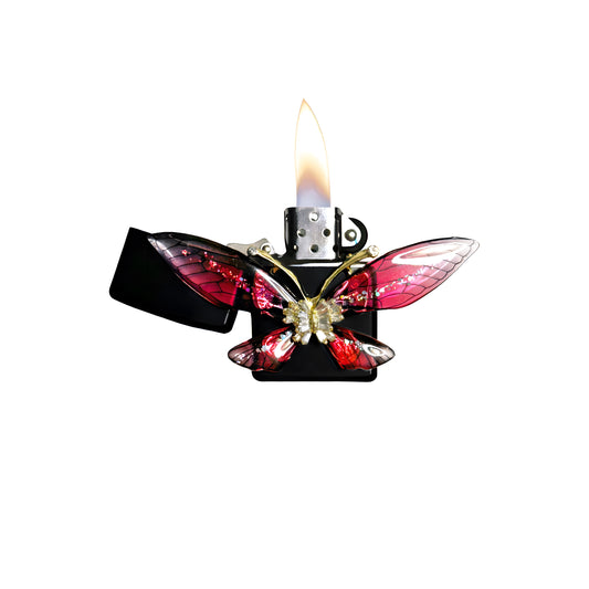 Black -  Enchanted Red Butterfly Lighter - Regular Flame