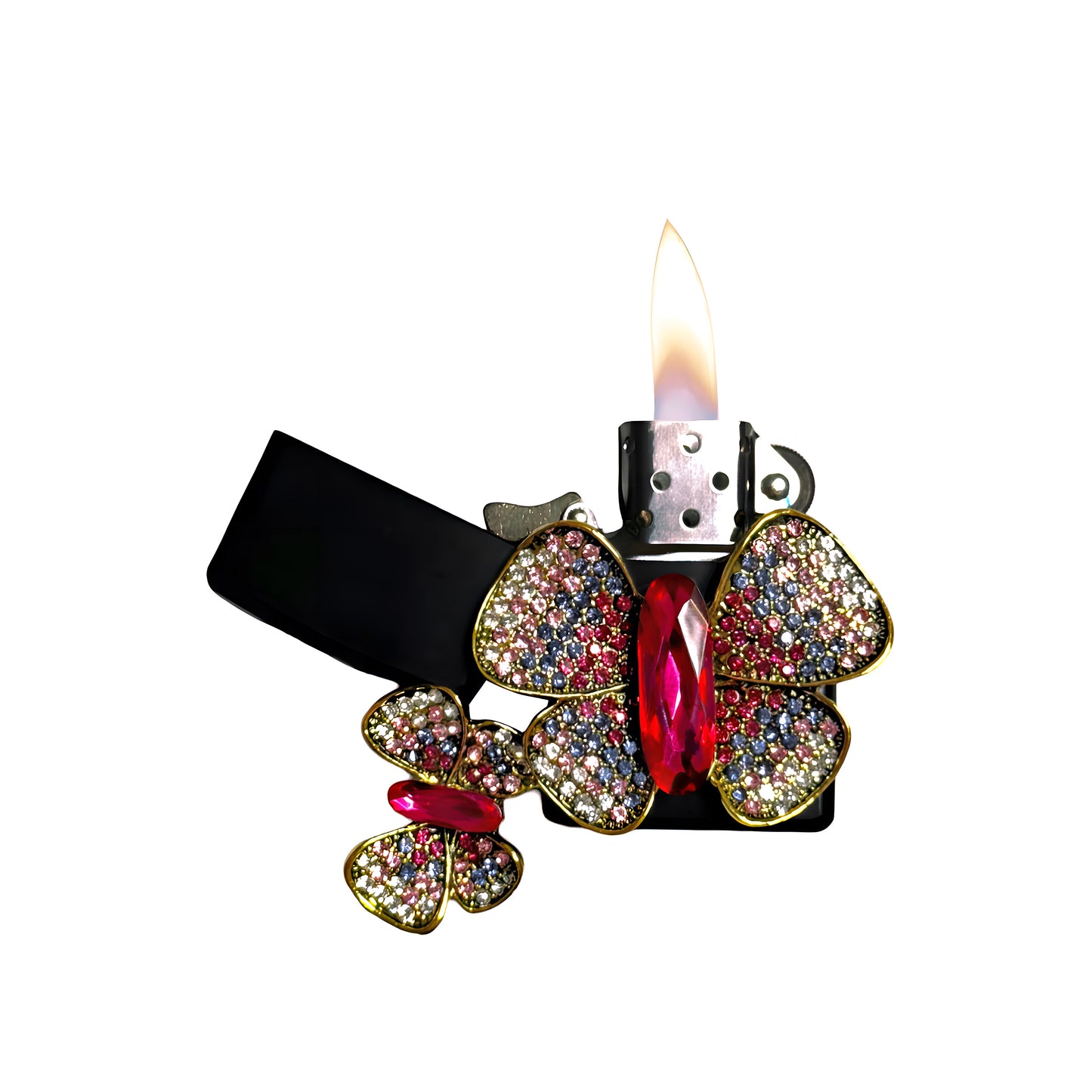 Black -  Jeweled Butterfly Lighter - Regular Flame