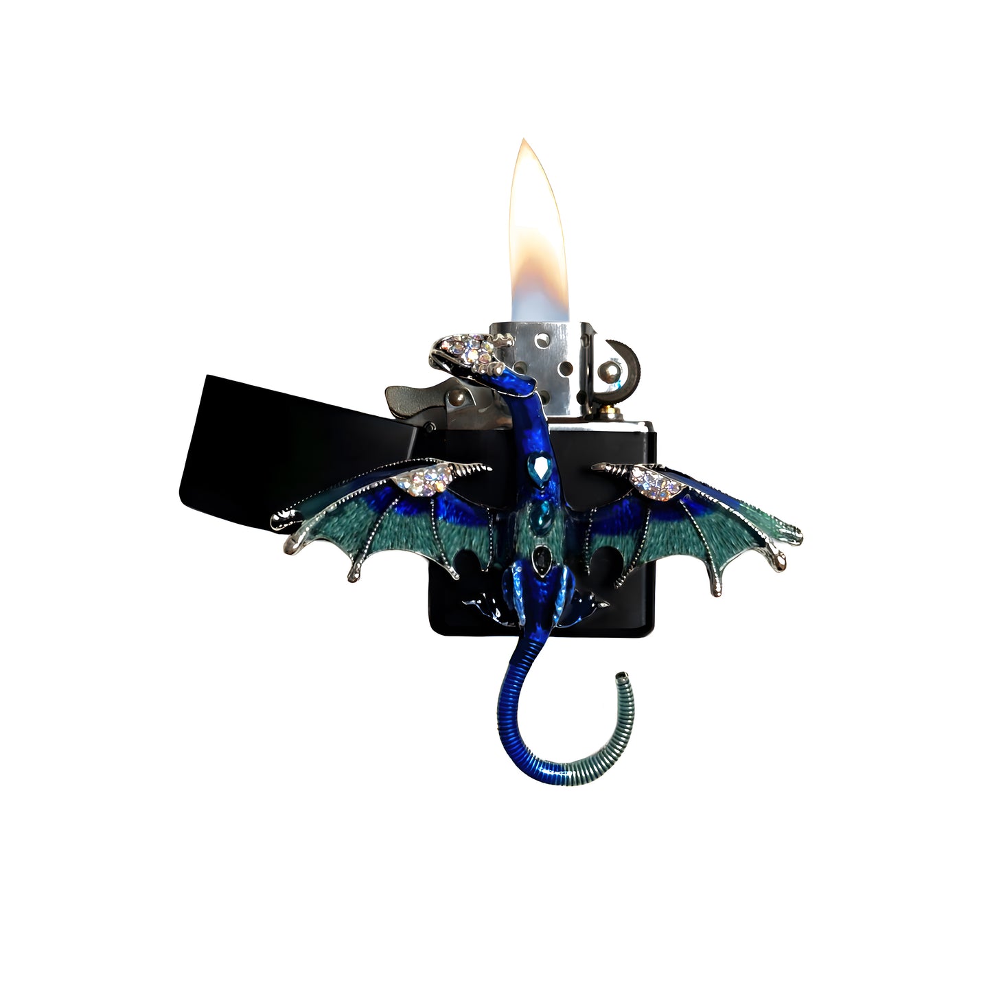 Black - Mystic Blue Dragon Lighter - Regular Flame