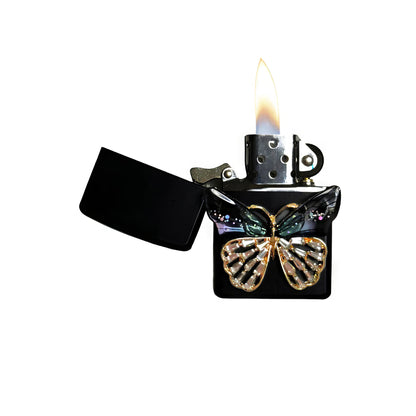 Black -  Mystic Green Butterfly Lighter - Regular Flame