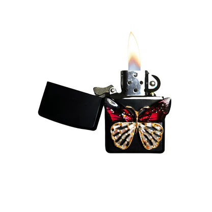 Black -  Mystic Red Butterfly Lighter - Regular Flame