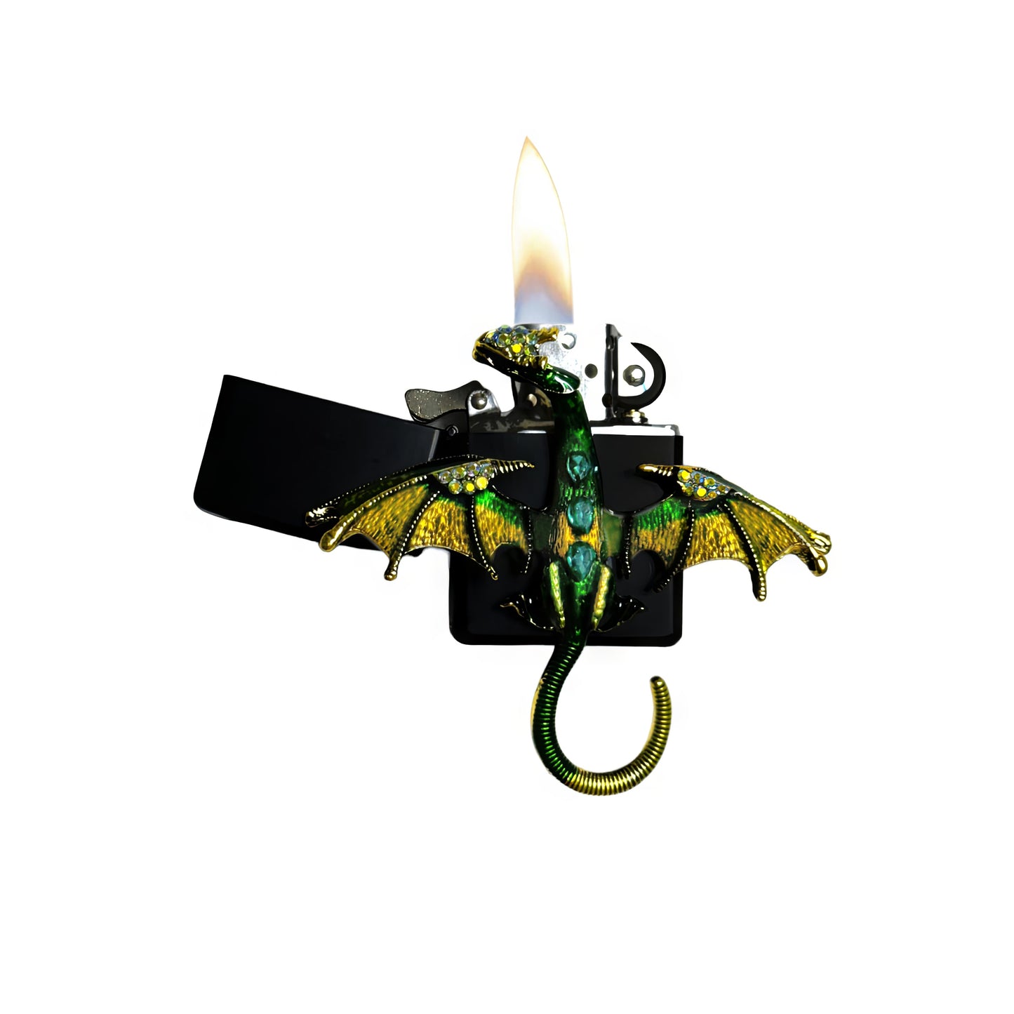 Black -  Mystic Green  Dragon Lighter - Regular Flame