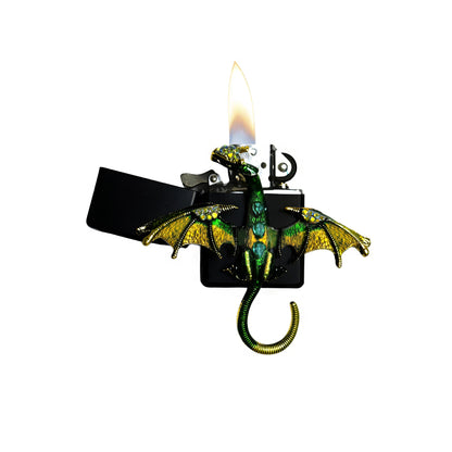 Black -  Mystic Green  Dragon Lighter - Regular Flame