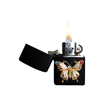 Black -  Ornate Butterfly Lighter - Regular Flame