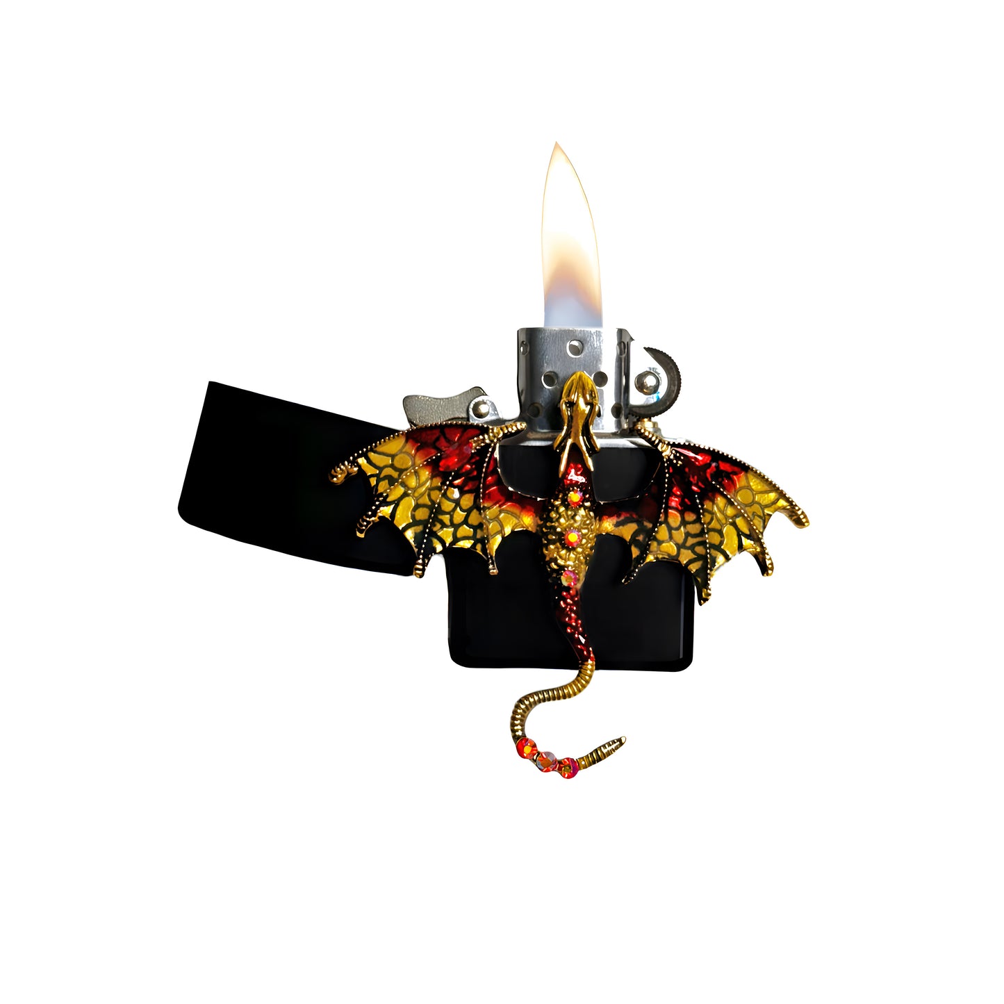 Black - Yellow Red Dragon Lighter - Regular Flame