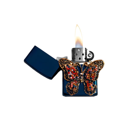 Blue Chrome - Elegant Gothic Butterfly Lighter - Regular Flame