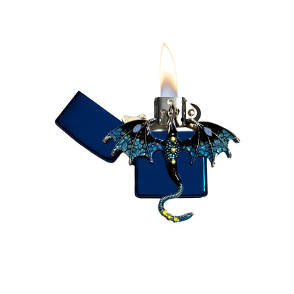 Blue Chrome - Enchanted Blue Dragon Lighter - Regular Flame