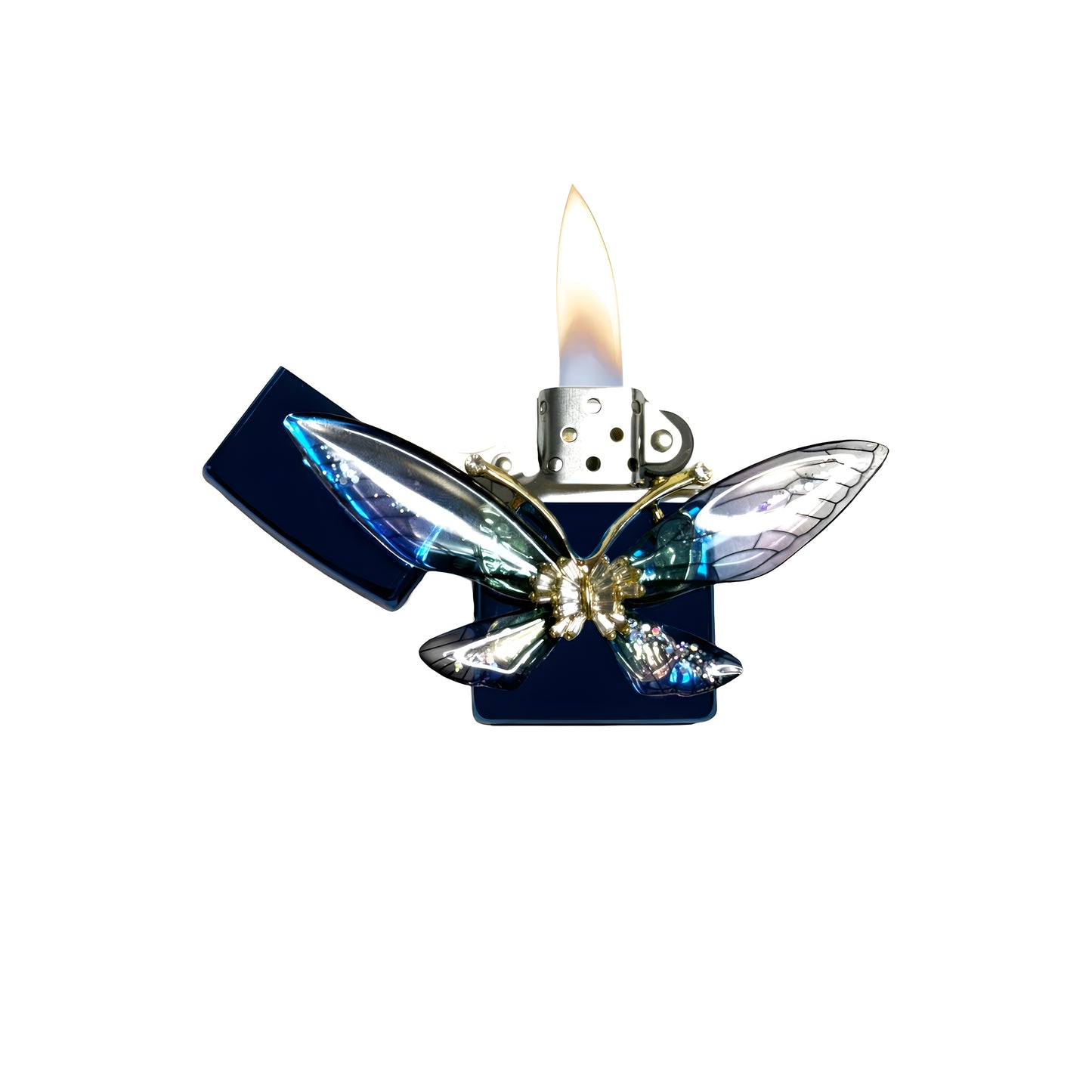 Blue Chrome - Enchanted Butterfly Lighter - Regular Flame