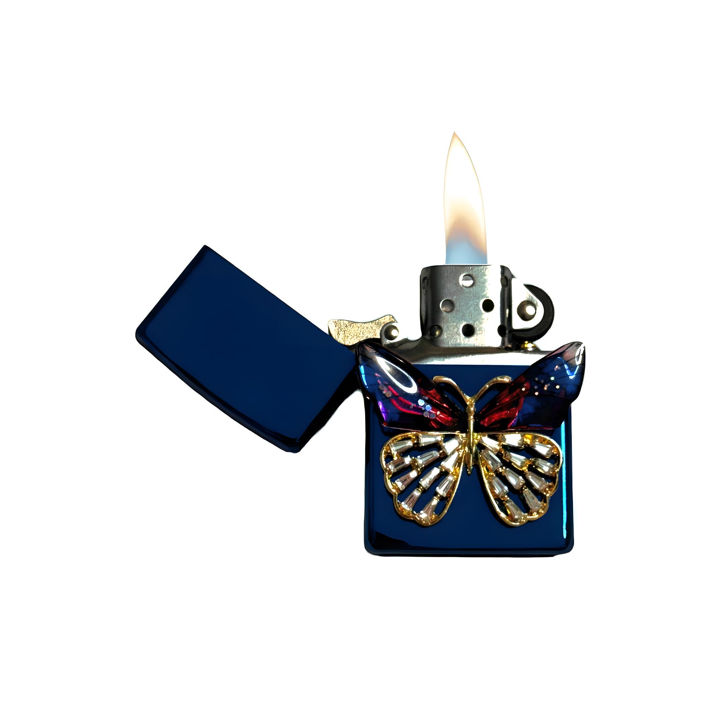 Blue Chrome - Enchanted Red Butterfly Lighter - Regular Flame