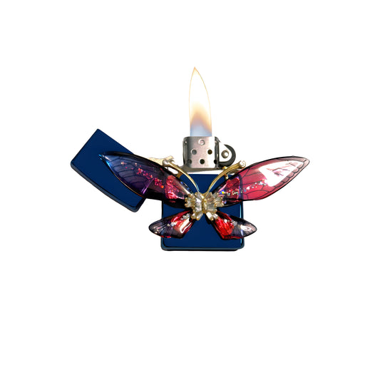 Blue Chrome - Enchanted Red Butterfly Lighter - Regular Flame