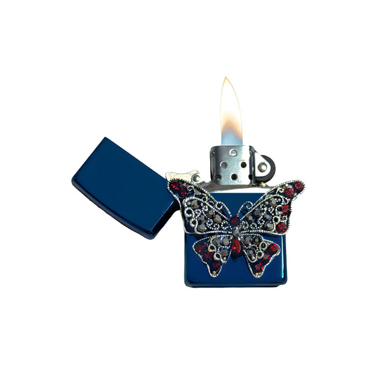 Blue Chrome - Gothic Red Butterfly Lighter - Regular Flame