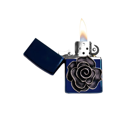 Blue Chrome - Gothic Rose Lighter - Regular Flame