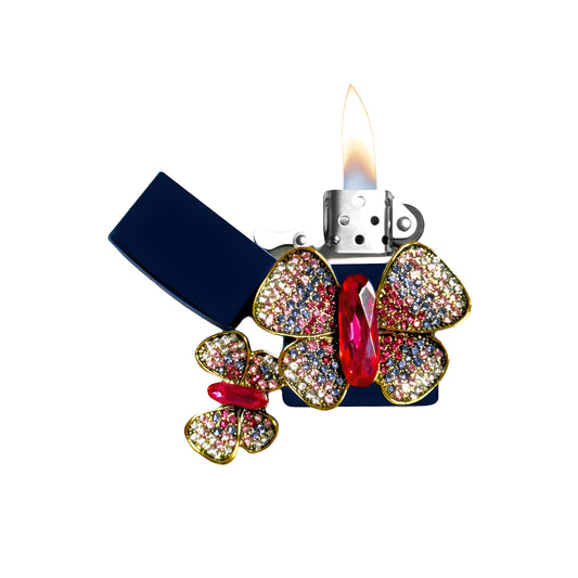 Blue Chrome - Jeweled Butterfly Lighter - Regular Flame