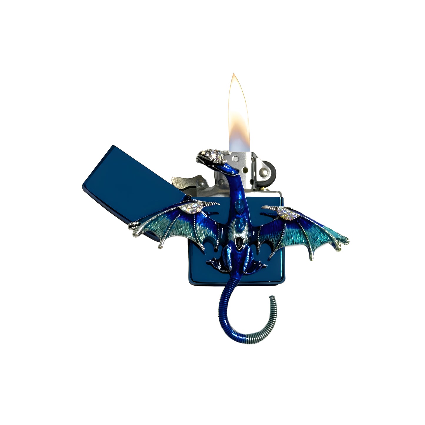 Blue Chrome - Mystic Blue Dragon Lighter - Regular Flame