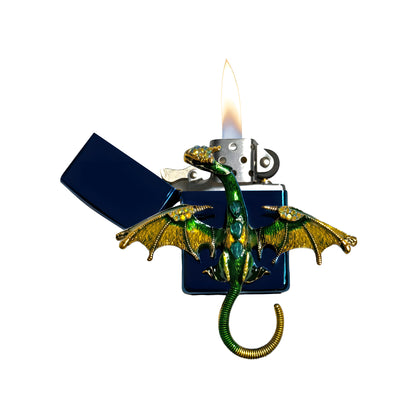 Blue Chrome - Mystic Green Dragon Lighter - Regular Flame