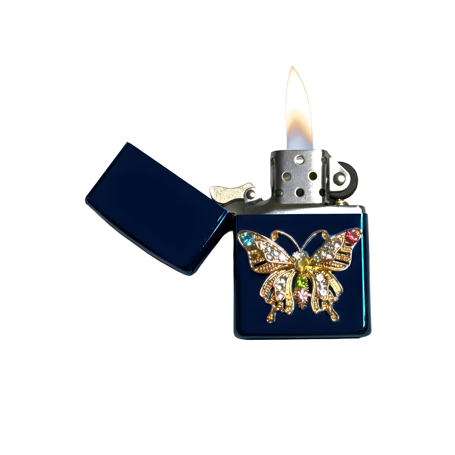 Blue Chrome - Ornate Butterfly Lighter - Regular Flame