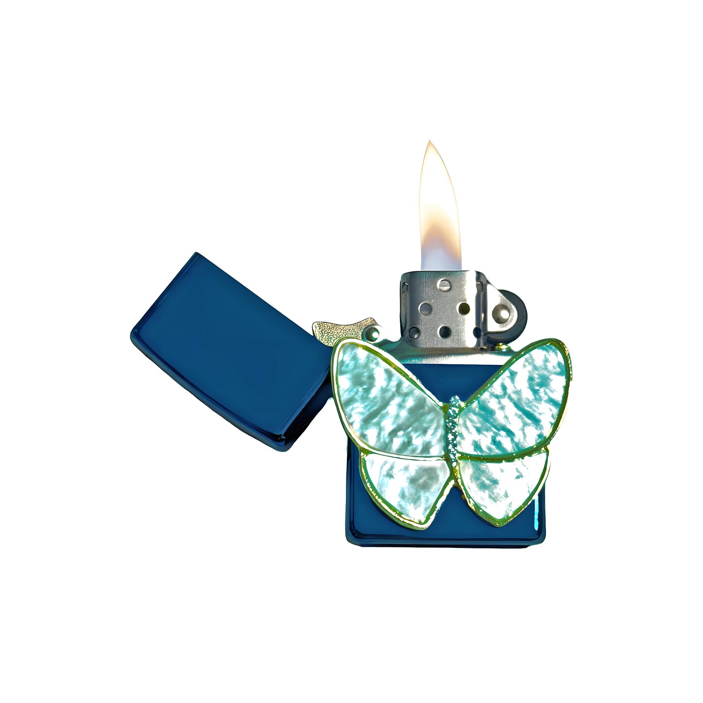 Blue Chrome - Pearl Butterfly Lighter - Regular Flame