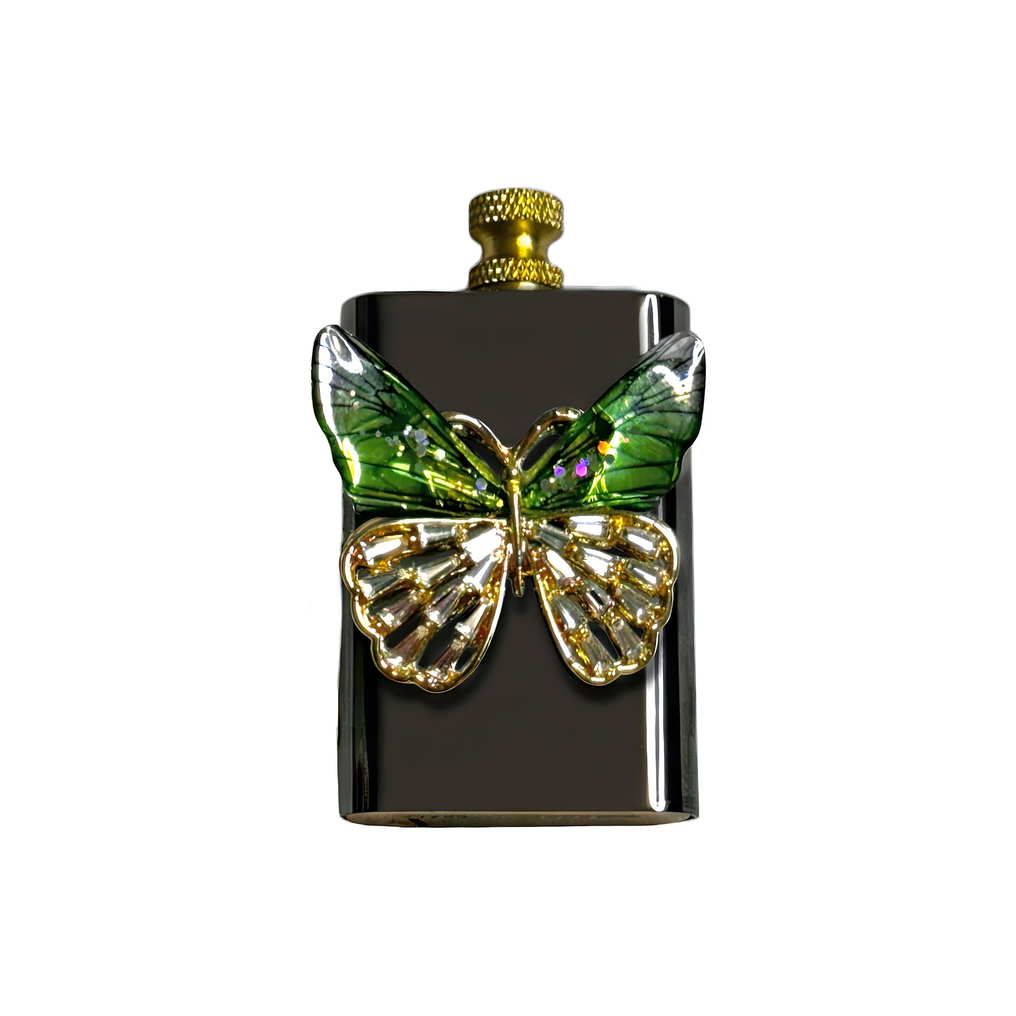 Brass Black - Green Butterfly Lighter - Regular Flame