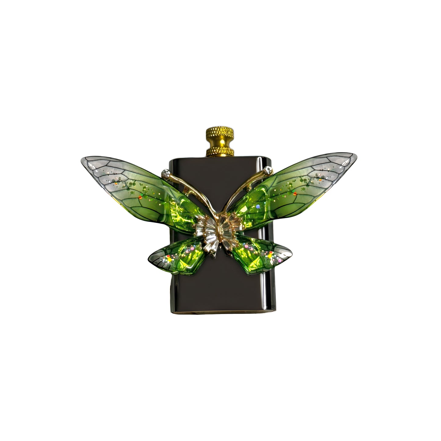 Brass Black - Mystic Green Butterfly Lighter - Regular Flame