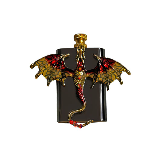 Brass Black - Red Yellow Dragon Lighter - Regular Flame