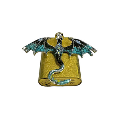 Brass Gold - Enchanted Blue Dragon Lighter- Regular Flame