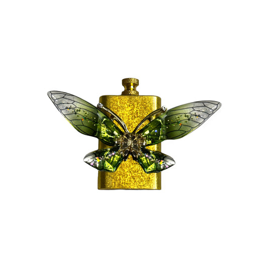 Brass Gold - Enchanted Green Butterfly Lighter- Regular Flame