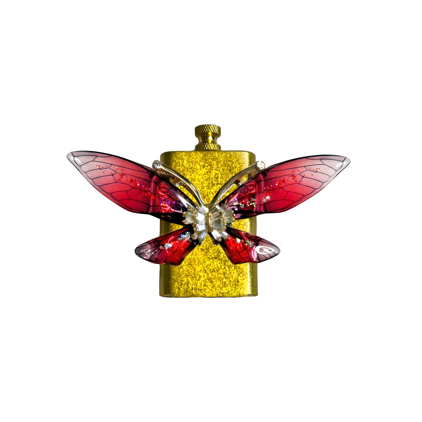 Brass Gold - Enchanted Red Butterfly Lighter- Regular Flame