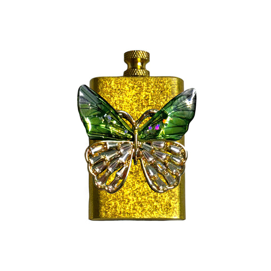 Brass Gold - Mystic Green Butterfly Lighter- Regular Flame