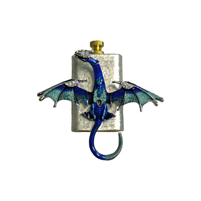 Brass Silver - Mystic Blue Dragon Lighter - Regular Flame