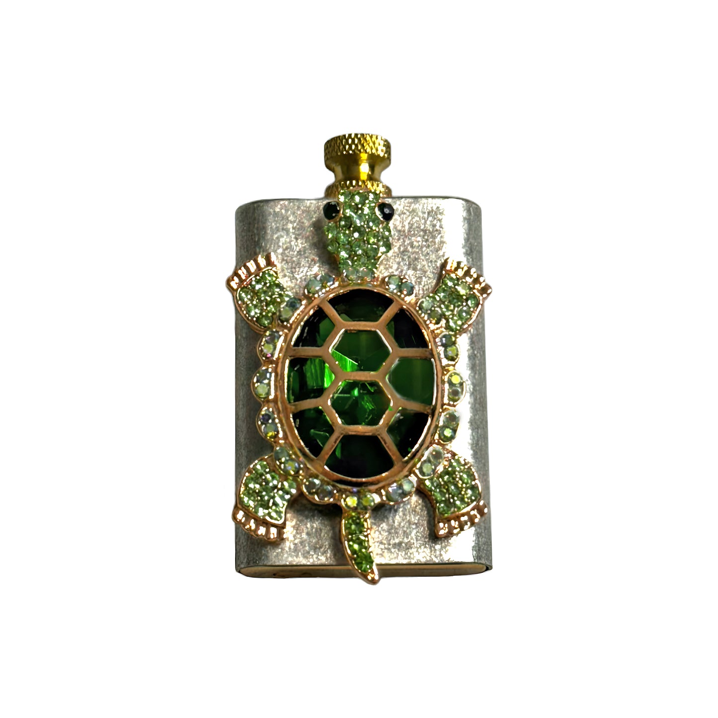 Brass Silver - Elegant Green Turtle  Lighter - Regular Flame