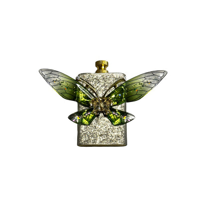 Brass Silver - Enchanted Green Butterfly Lighter - Regular Flame