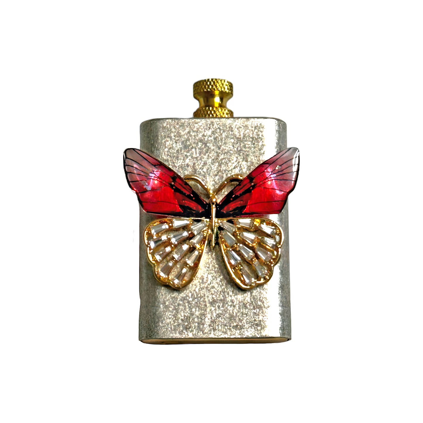 Brass Silver - Enchanted Red Butterfly Lighter - Regular Flame