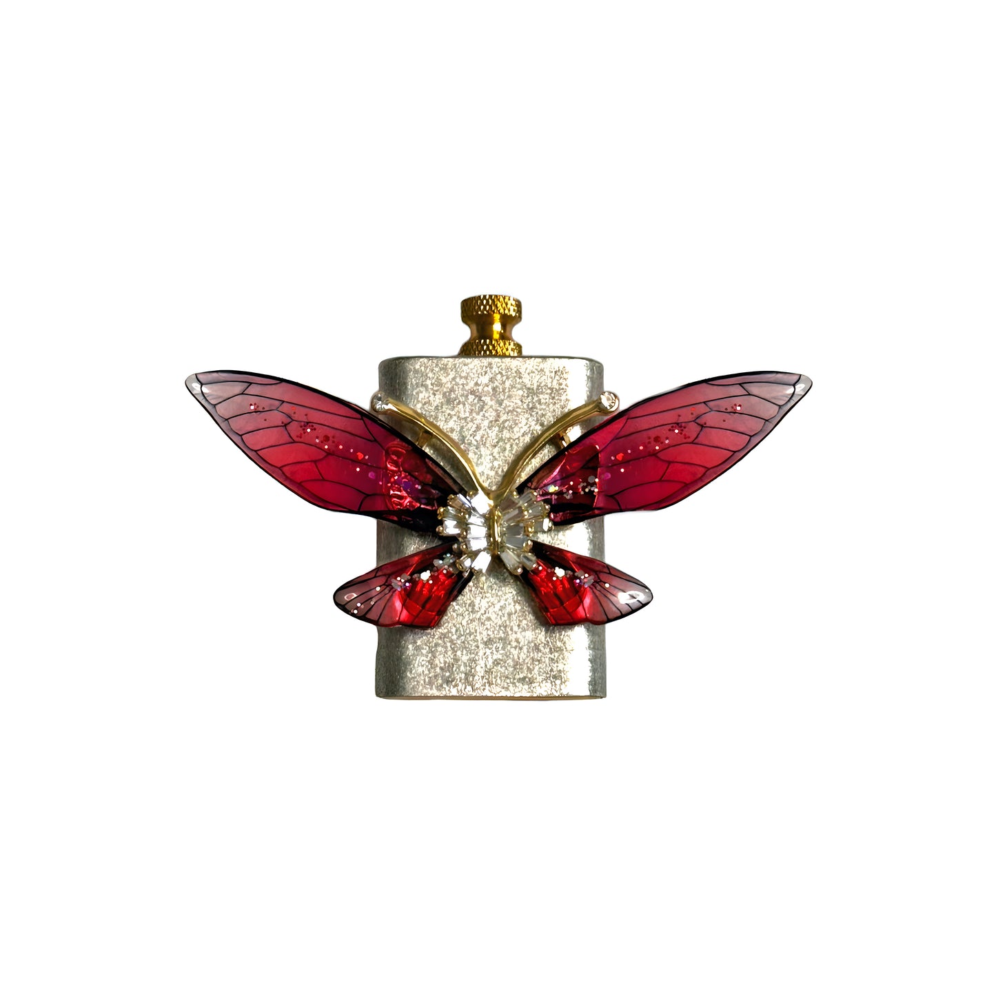 Brass Silver - Enchanted Red Butterfly Lighter - Regular Flame