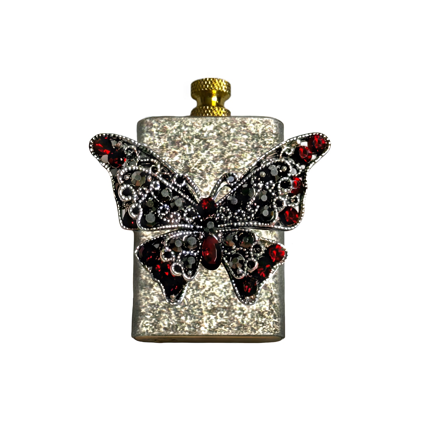 Brass Silver - Gothic Red Butterfly Lighter - Regular Flame