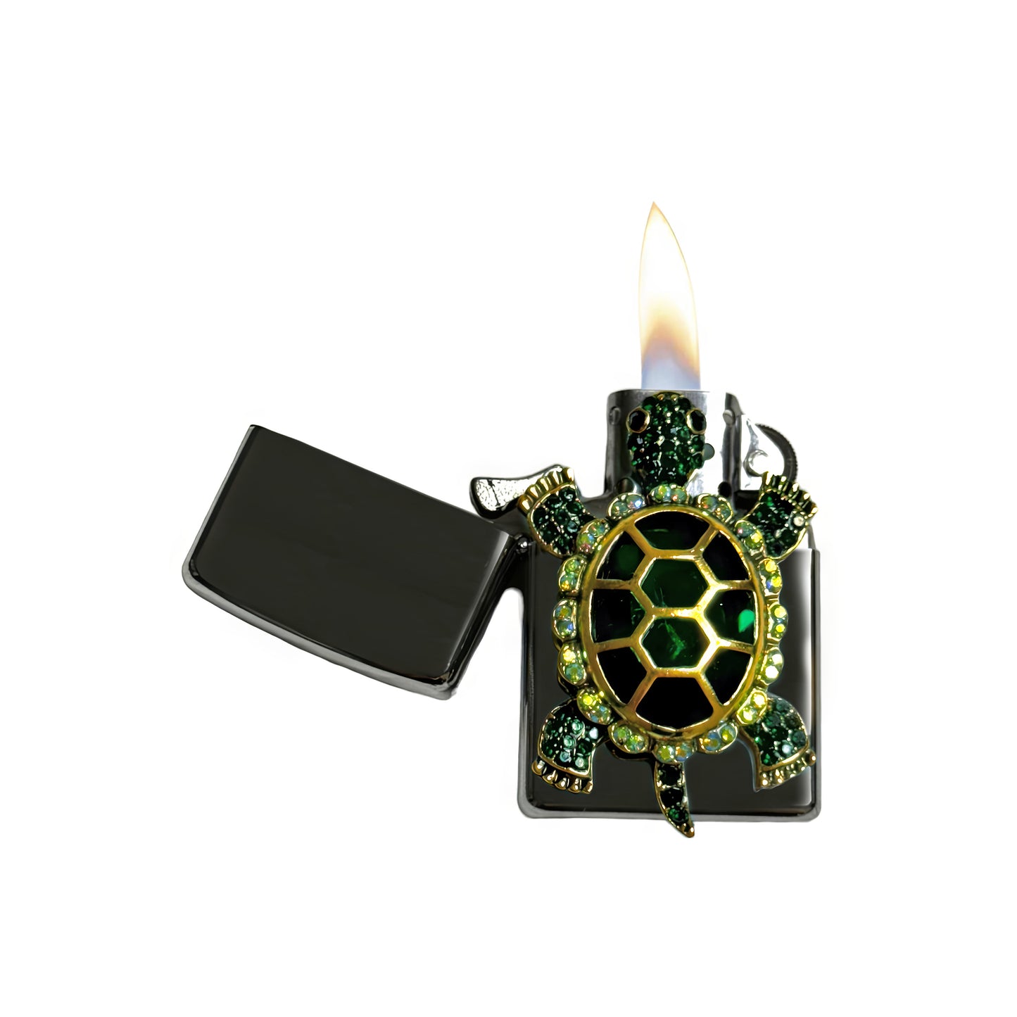 Chrome - Elegant Emerald Turtle Lighter - Regular Flame