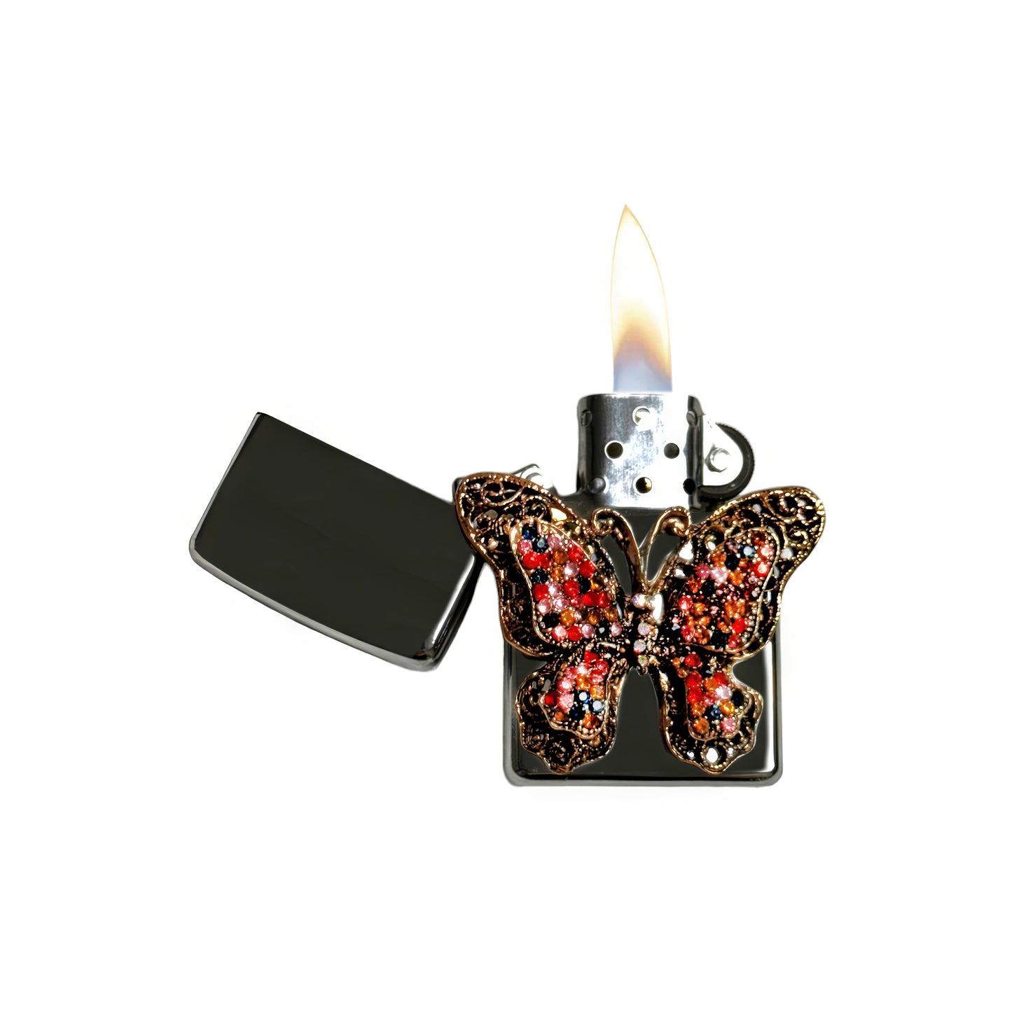 Chrome - Elegant Gothic Butterfly Lighter - Regular Flame