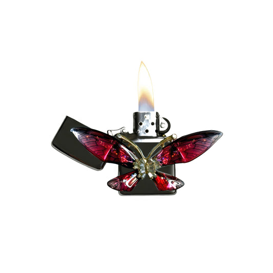 Chrome - Enchanted Red Butterfly Lighter - Regular Flame