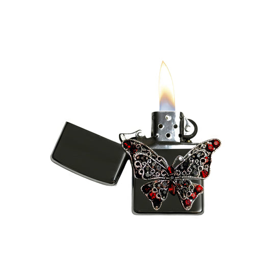 Chrome - Gothic Red Butterfly Lighter - Regular Flame