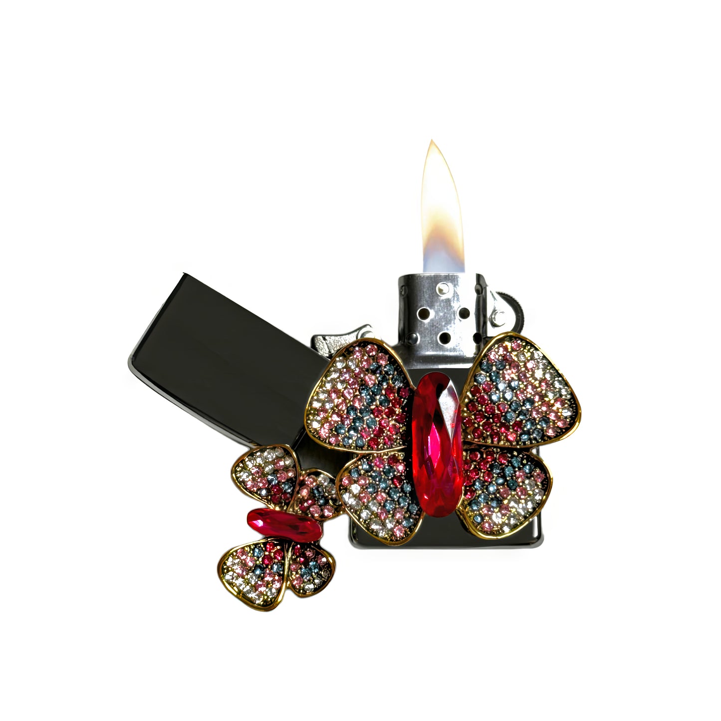 Chrome - Jeweled Butterfly Lighter - Regular Flame