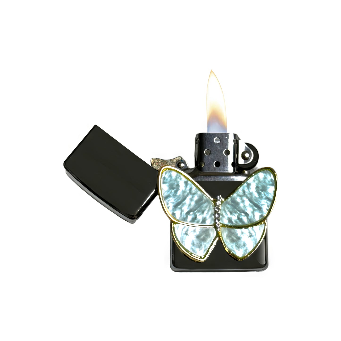 Chrome -  Pearl Butterfly Lighter - Regular Flame