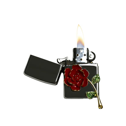 Chrome - Red Rose Lighter - Regular Flame