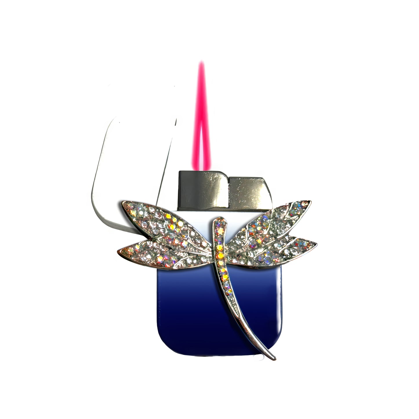 Jet Blue White - Elegant Dragonfly Lighter - Pink Flame