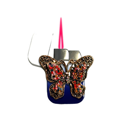 Jet Blue White - Elegant Gothic Butterfly Lighter - Pink Flame