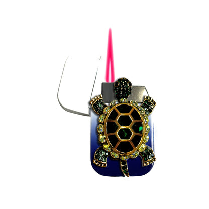 Jet Blue White - Emerald Turtle Lighter - Pink Flame