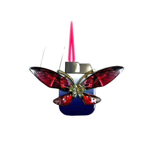 Jet Blue White - Enchanted Red Butterfly Lighter - Pink Flame