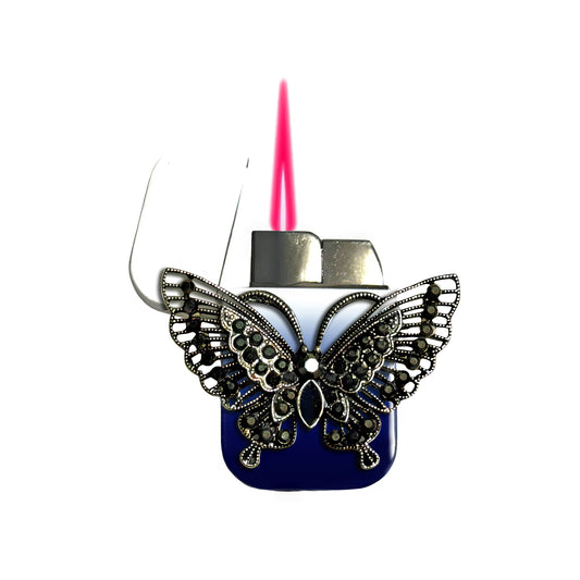 Jet Blue White - Gothic Butterfly Lighter - Pink Flame