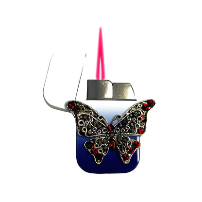 Jet Blue White - Gothic Red Butterfly Lighter - Pink Flame