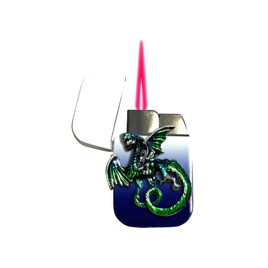 Jet Blue White - Green Dragon Lighter - Pink Flame